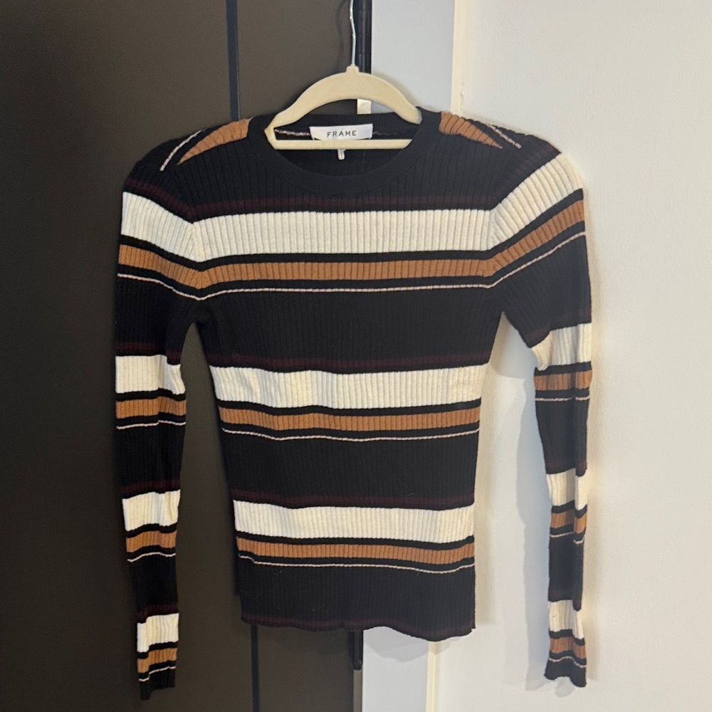 Frame Denim Black and Brown Striped Long Sleeve Top